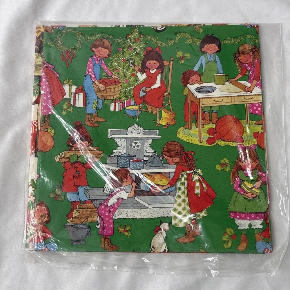 Vtg‎ Lot Of 4 Christmas Wrapping Paper NOS Sealed 187 Sq Ft Total Red Poinsettia